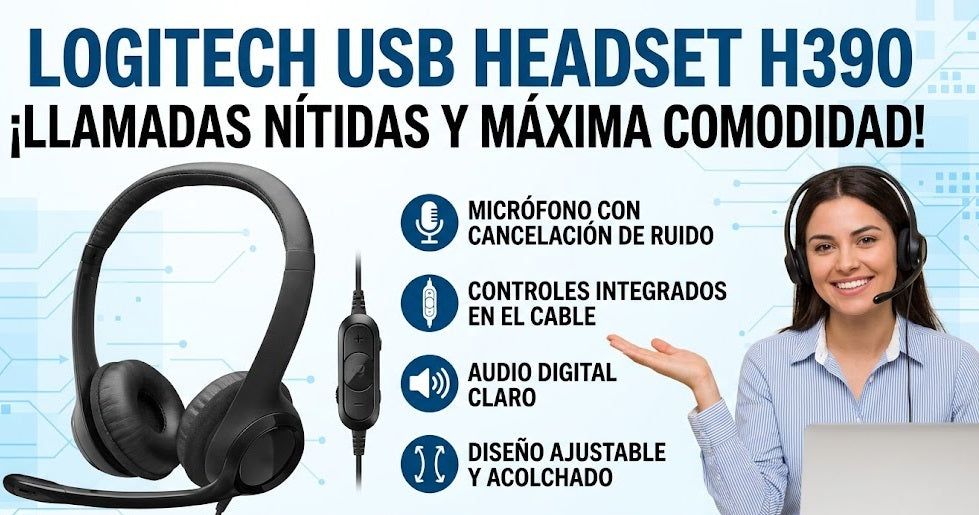 Audífonos Logitech H390 USB con Micrófono y Cancelación de Ruido