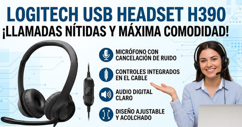 Audífonos Logitech H390 USB con Micrófono y Cancelación de Ruido