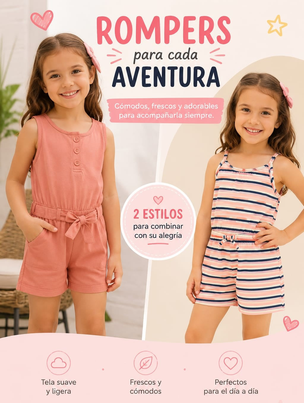 Pack de Rompers: Comodidad y Estilo para sus Aventuras. Para Niña