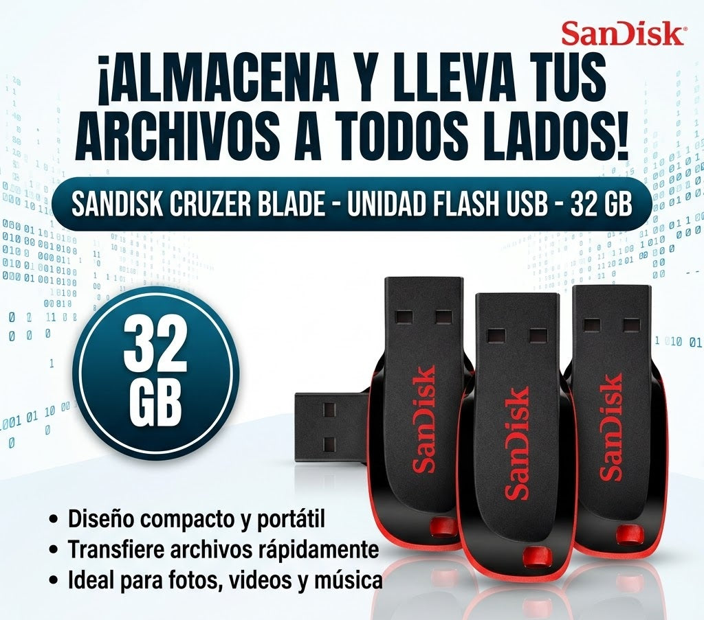 SanDisk Cruzer Blade 32 GB — Compacta, Elegante y Confiable