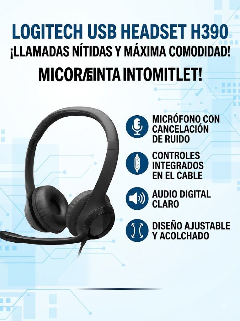 Audífonos Logitech H390 USB con Micrófono y Cancelación de Ruido