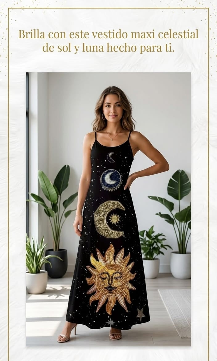 Vestido Maxi Celestial: Sol y Luna Estelar
