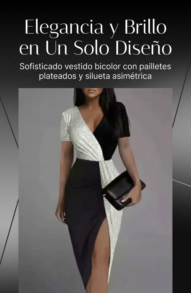 Elegancia y Brillo en Un Solo Diseño: Sofisticado Vestido Bicolor Para Mujer