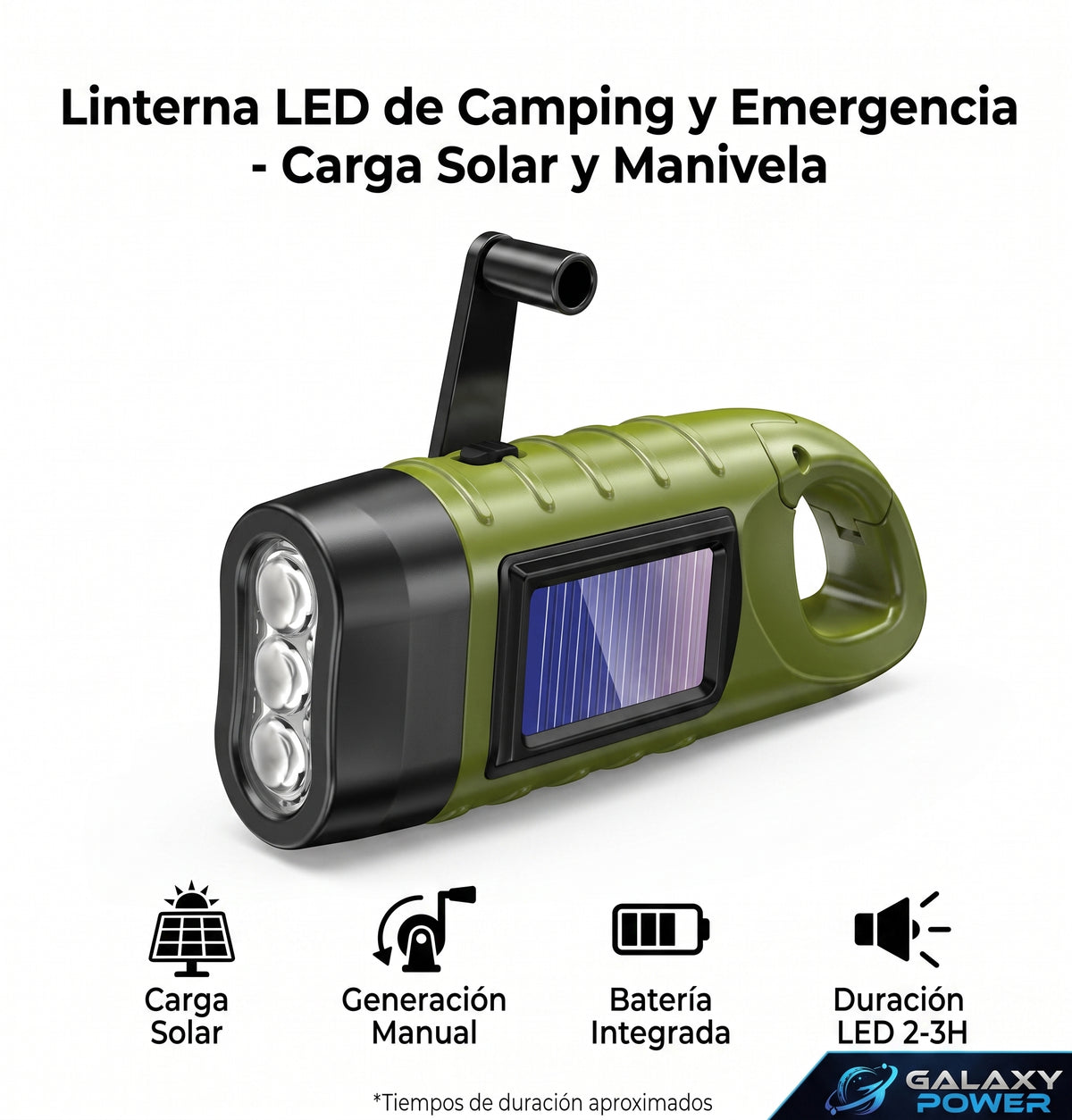Linterna LED Ecológica Sin Pilas – Carga Dual Solar / Dínamo Manual