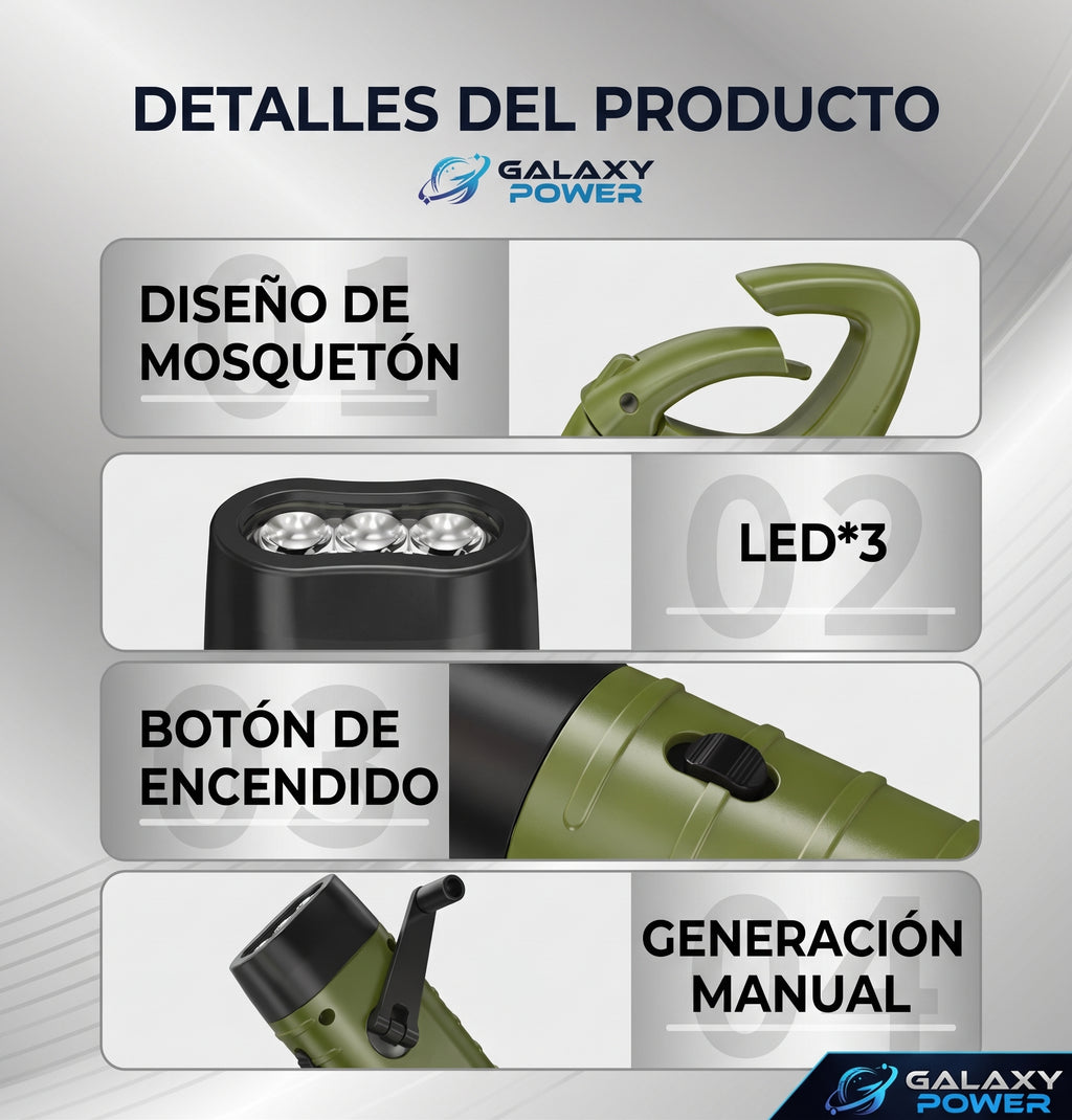 Linterna LED Ecológica Sin Pilas – Carga Dual Solar / Dínamo Manual