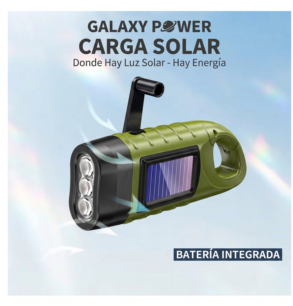 Linterna LED Ecológica Sin Pilas – Carga Dual Solar / Dínamo Manual