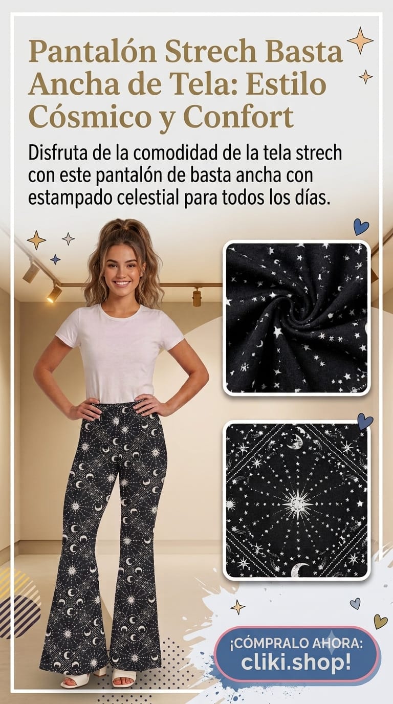 Pantalón Stretch Basta Ancha de Tela: Estilo Cósmico y Confort
