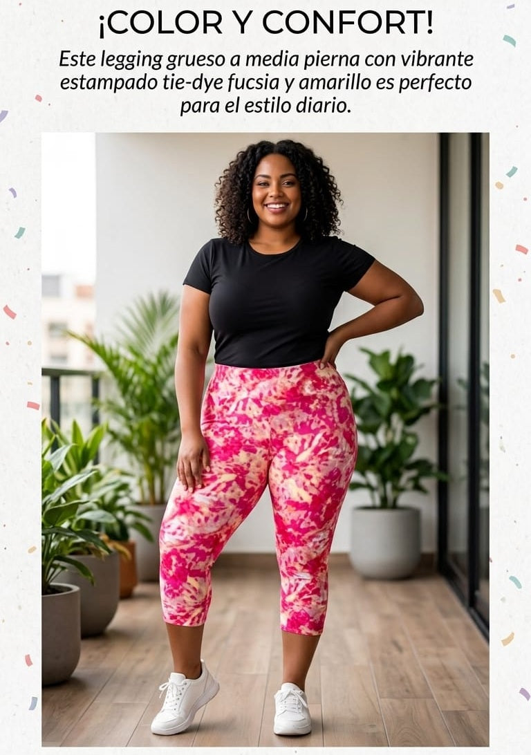 ¡Color y Confort! Legging Capri Tie-Dye Fucsia y Amarillo