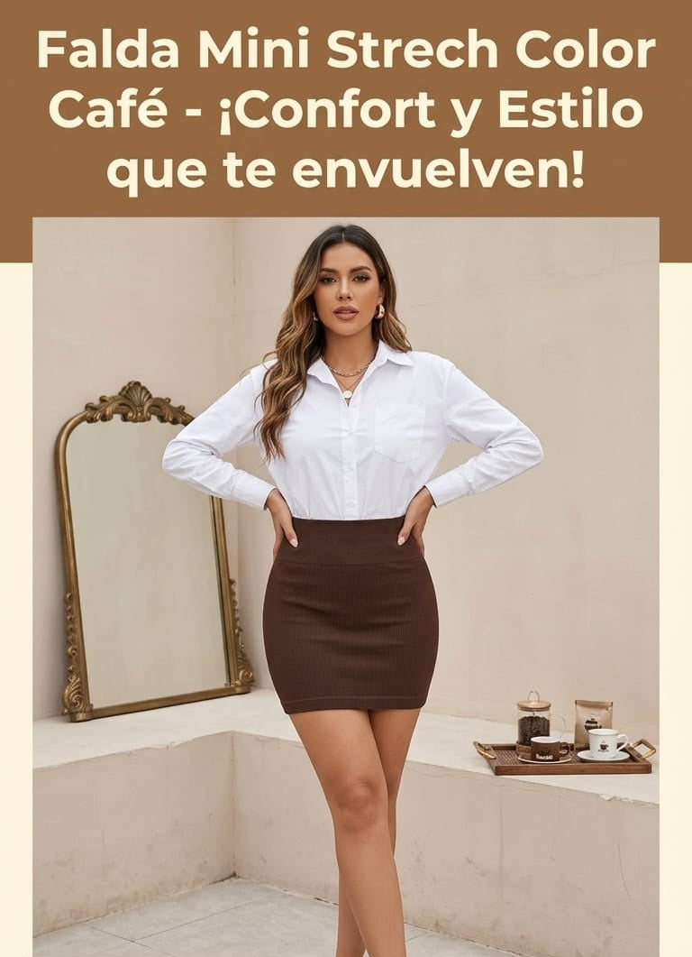 Falda Mini Stretch Color Café: ¡Confort y Estilo que te Envuelven!