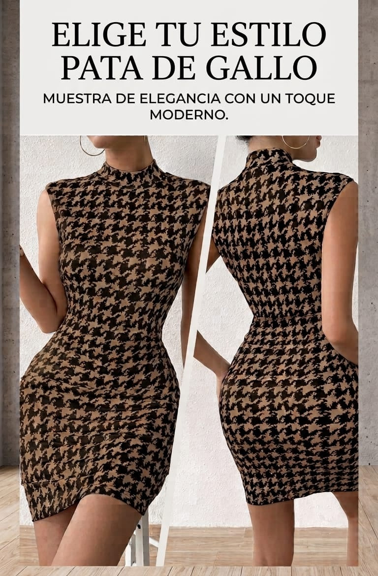 Vestido Ajustado Pata de Gallo: Elegancia Moderna. Para Mujer