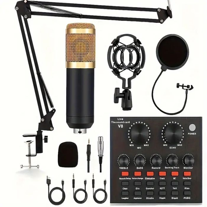 Kit de Micrófono para Podcast BM-800 con consola V8 - Set para Estudio, Streaming y Grabación