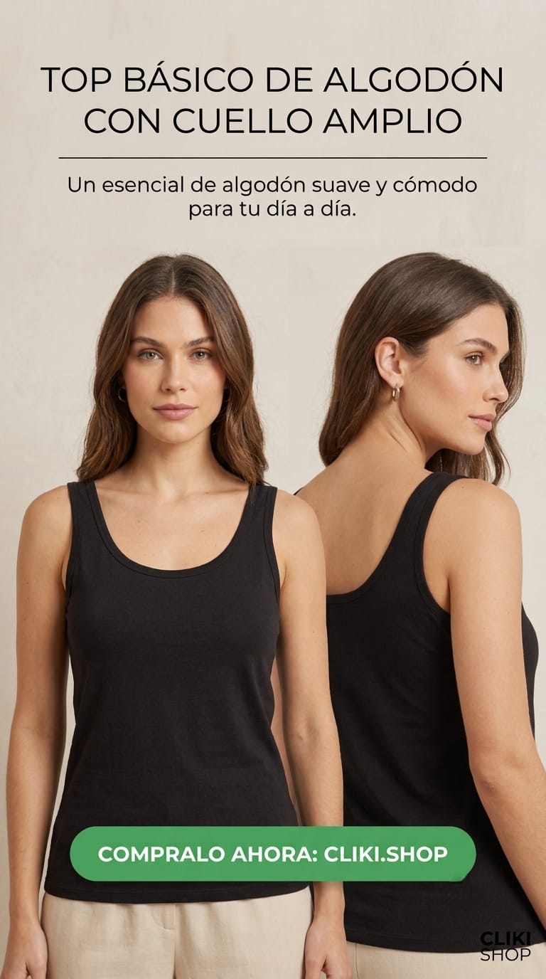 Top Básico de Algodón con Cuello Amplio: Un esencial para tu día a día Para Mujer