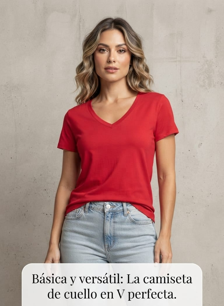 Camiseta Básica con Cuello en V: Tu nuevo esencial. Para Mujer