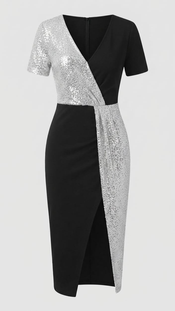 Elegancia y Brillo en Un Solo Diseño: Sofisticado Vestido Bicolor Para Mujer