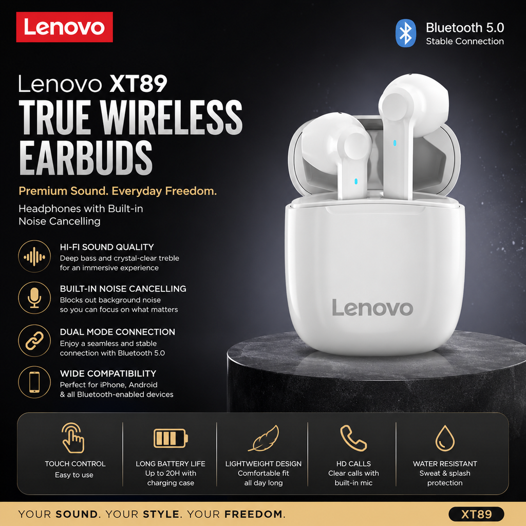 Audífonos Inalámbricos Lenovo XT89 TWS Bluetooth - Cancelación de Ruido y Micrófono para iOS y Android