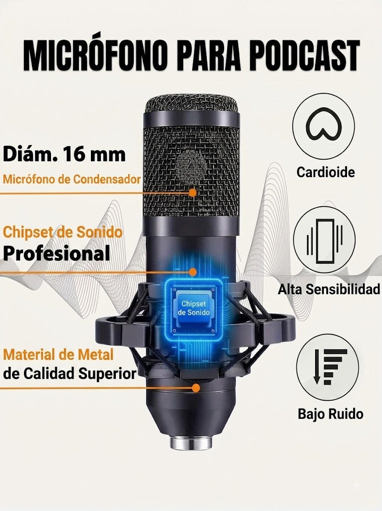 Kit de Micrófono para Podcast BM-800 con consola V8 - Set para Estudio, Streaming y Grabación