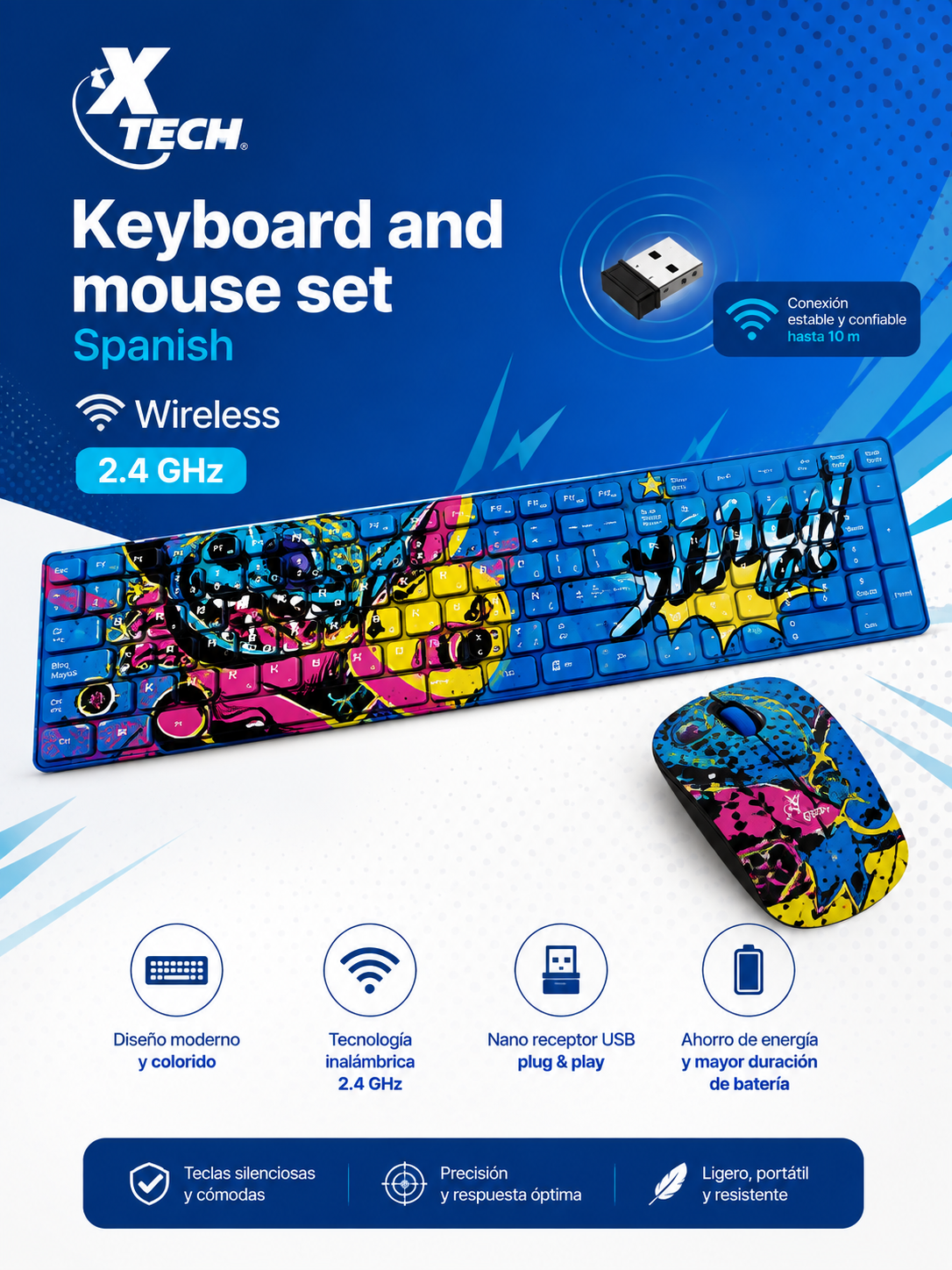 Combo Teclado y Mouse Inalámbrico Xtech Disney Stitch (XTK-D312ST) - Español 2.4 GHz