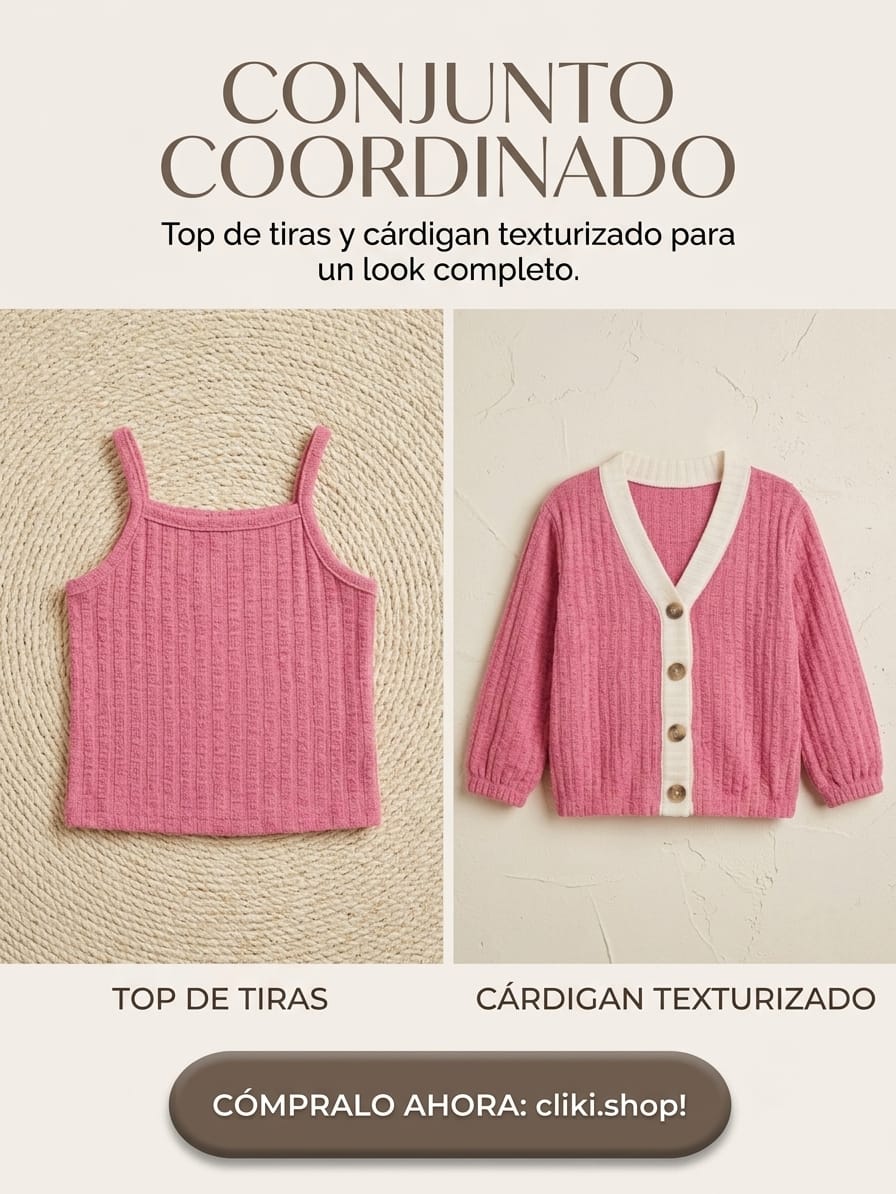 Conjunto Coordinado: Top de Tiras y Cárdigan Texturizado Para Mujer