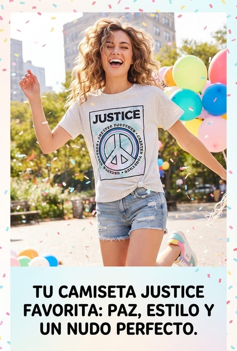 Tu Camiseta Justice Favorita: Paz, Estilo y un Nudo Perfecto. Para Mujer