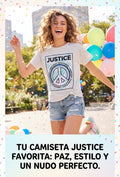 Tu Camiseta Justice Favorita: Paz, Estilo y un Nudo Perfecto. Para Mujer
